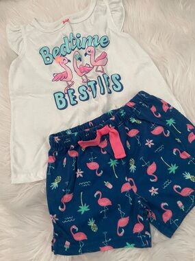 Carter's Girls White Tank & Navy Flamingo Shorts Pajama Set - Pink, Navy, Teal